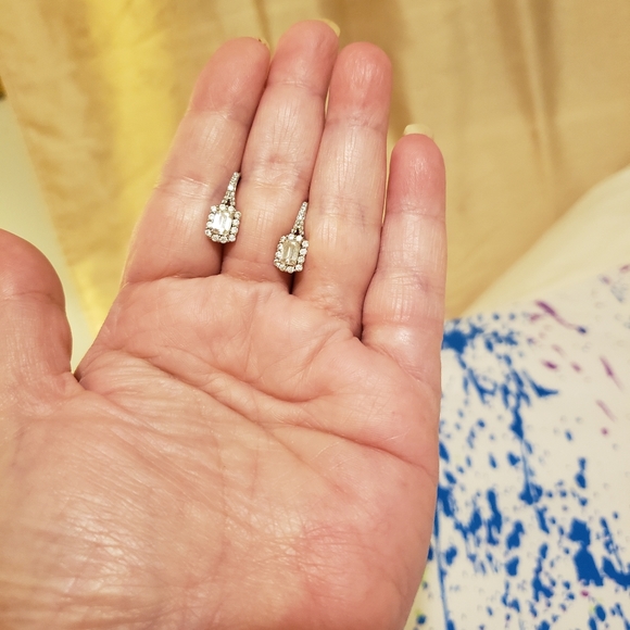 Emerald Mossainte and 40 Diamond Leverback Earrings 14K White Gold Firm Price - Picture 1 of 1